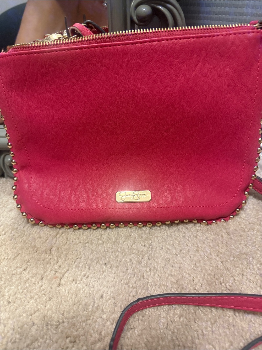 Jessica Simpson Hot Pink Gold Stud-Trim Crossbody Bag